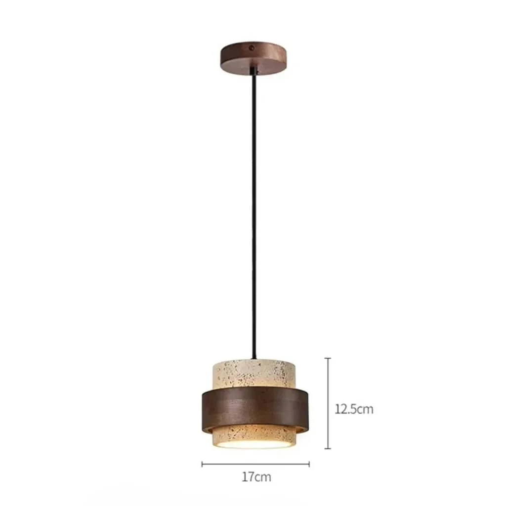 Yellow Travertine & Wood Pendant Light - Image 16
